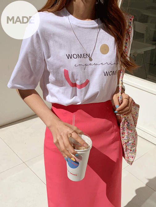 핑크 우먼 레터링 티셔츠